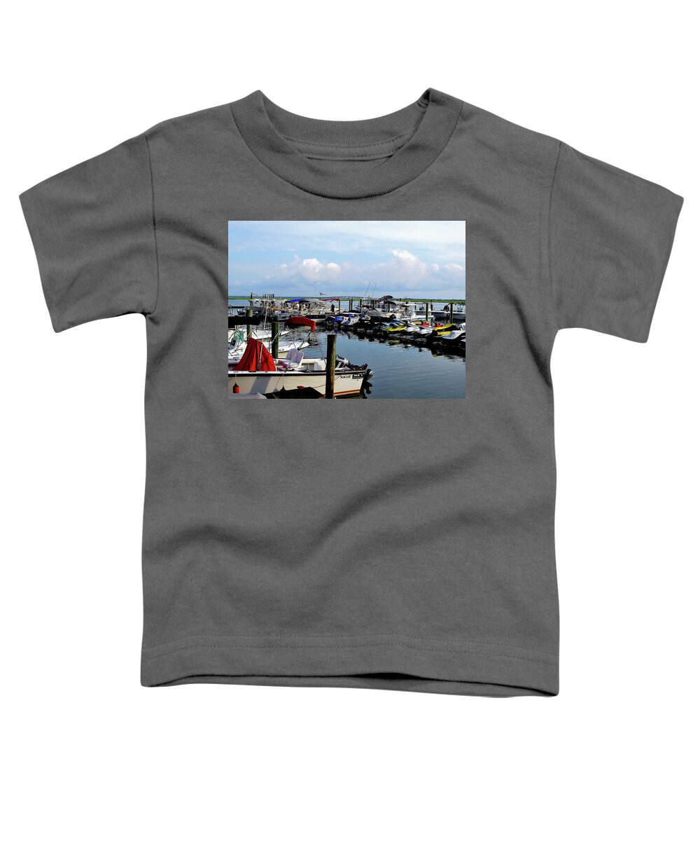 Pontoon Rentals Toddler T-Shirt featuring the photograph Boat Moorings and Rentals in Wildwood New Jersey by Linda Stern