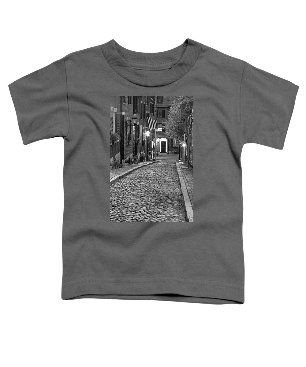 Black And White Toddler T-Shirt featuring the photograph Boston Acorn Street by Juergen Roth