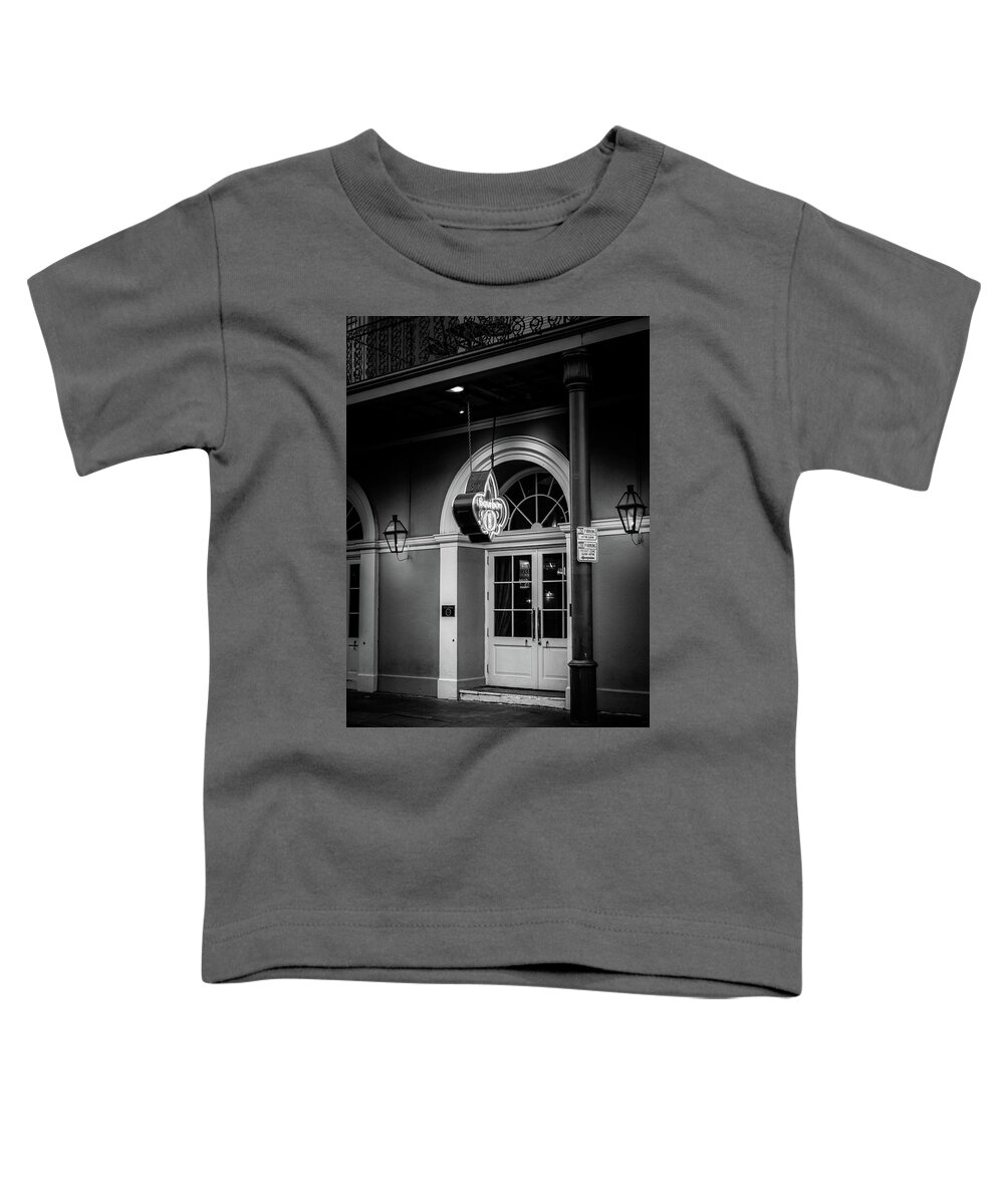 Fine Art New Orleans Toddler T-Shirt featuring the photograph Bourbon O Bar In Black and White by Greg and Chrystal Mimbs