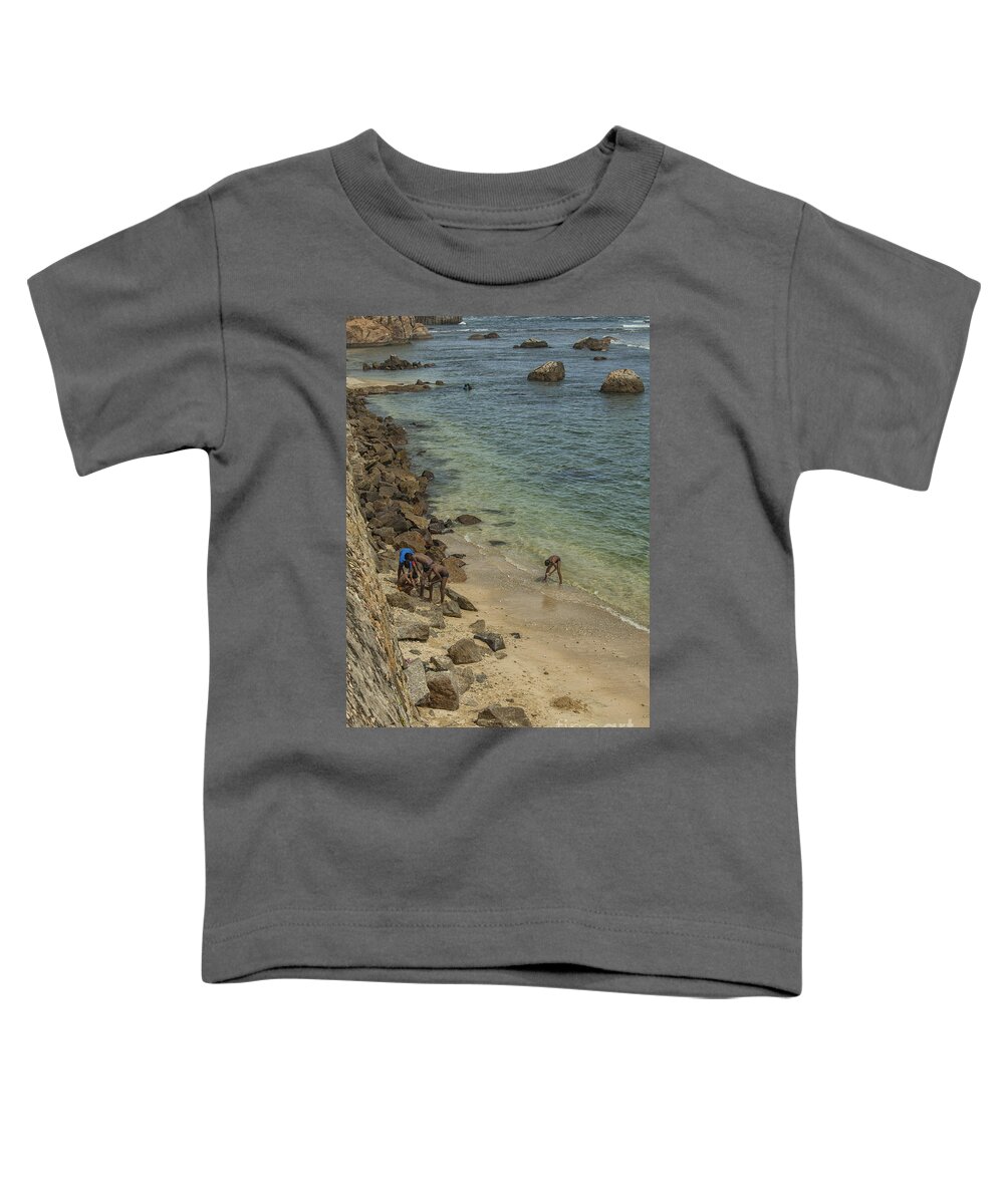 Bastion Toddler T-Shirt featuring the photograph Boys at the beach in Galle, Sri Lanka by Patricia Hofmeester