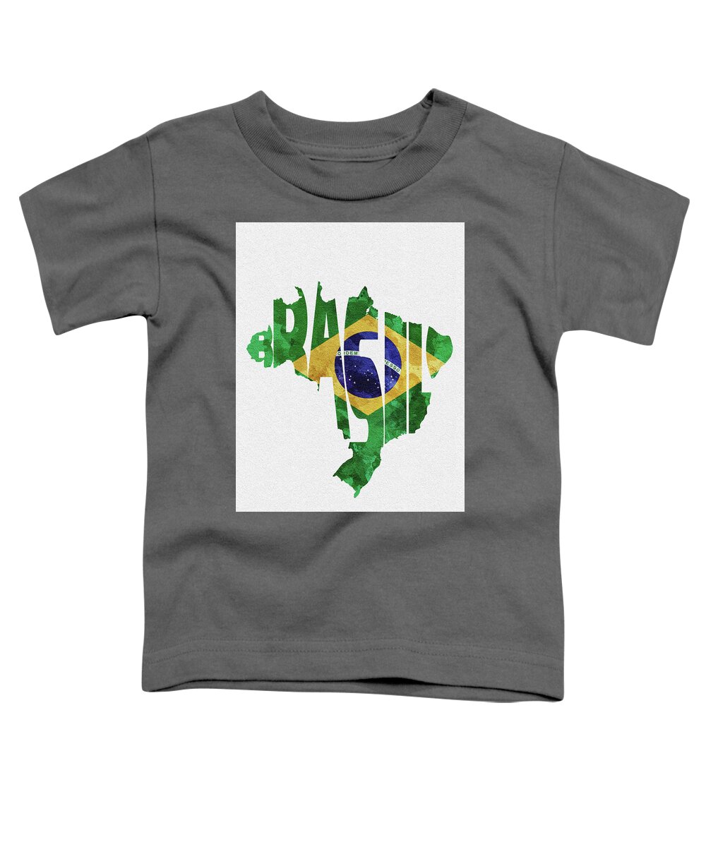 Brazil Toddler T-Shirt featuring the digital art Brazil Typographic Map Flag by Inspirowl Design