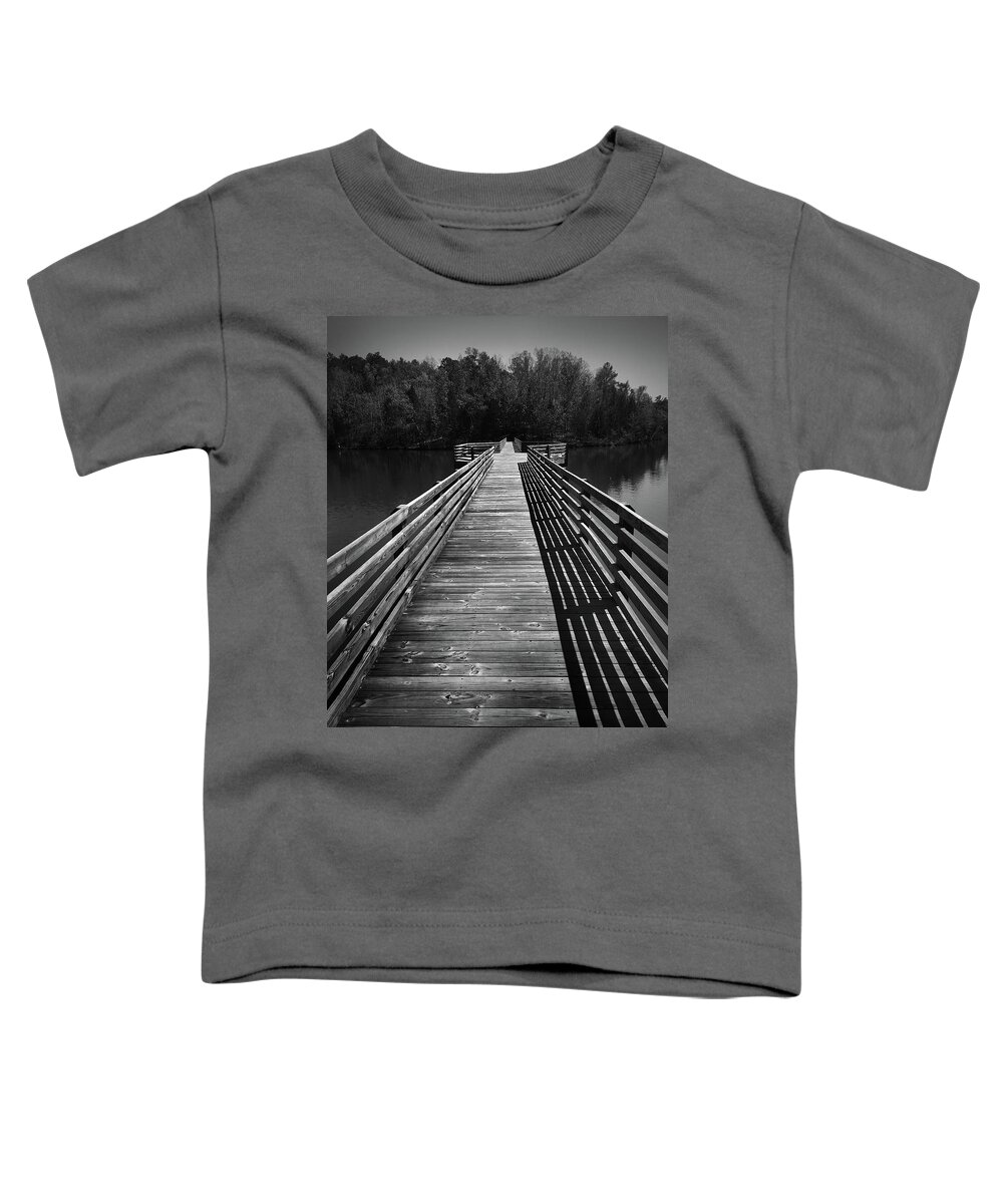 Kelly Hazel Toddler T-Shirt featuring the photograph Bridge at Chester State Park in Black and White by Kelly Hazel