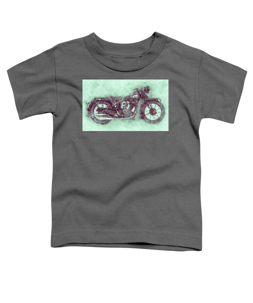 Bsa Sloper Toddler T-Shirt featuring the mixed media BSA Sloper 3 - 1927 - Vintage Motorcycle Poster - Automotive Art by Studio Grafiikka
