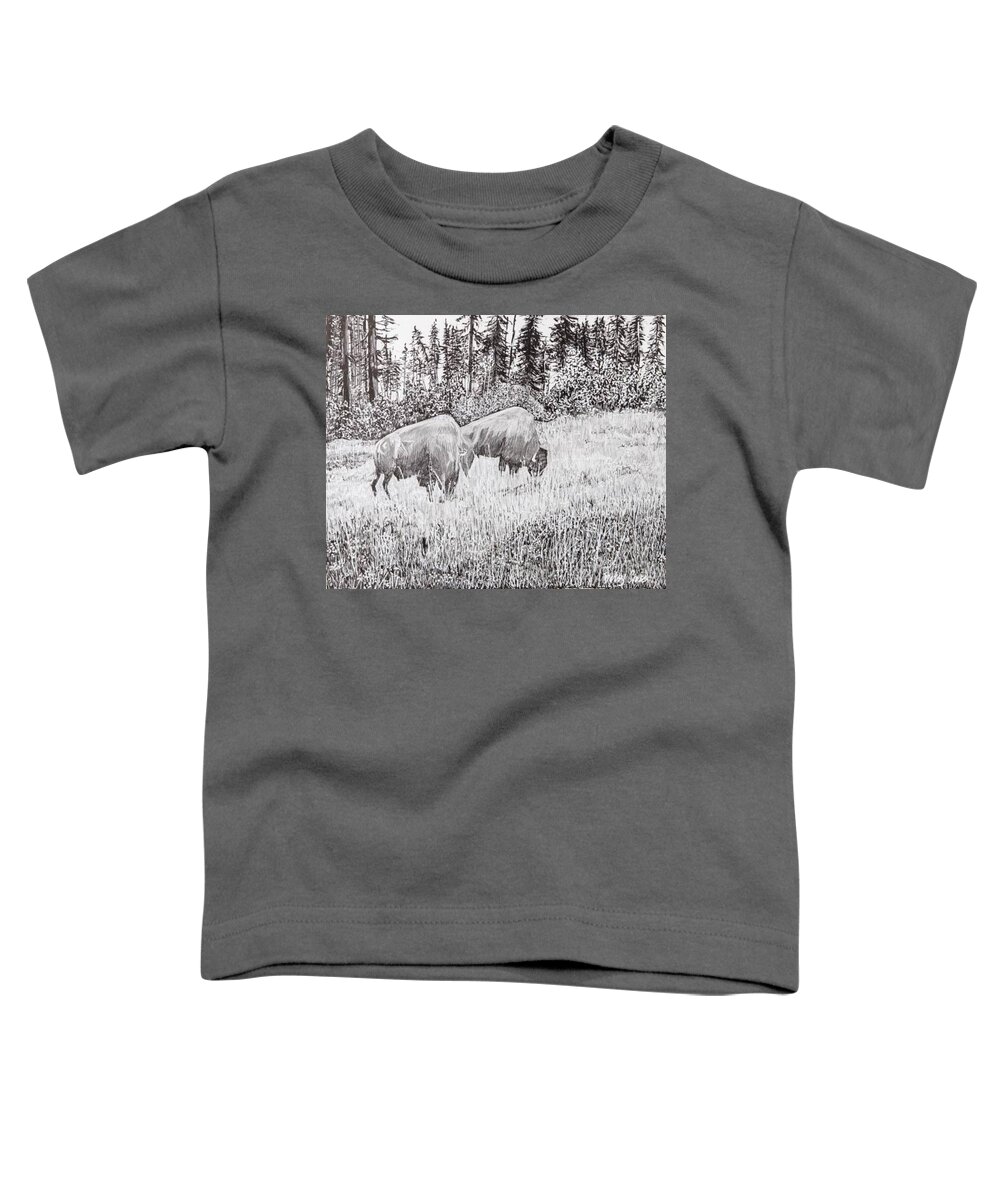 Pen And Ink Toddler T-Shirt featuring the drawing Buffalo by Betsy Carlson Cross