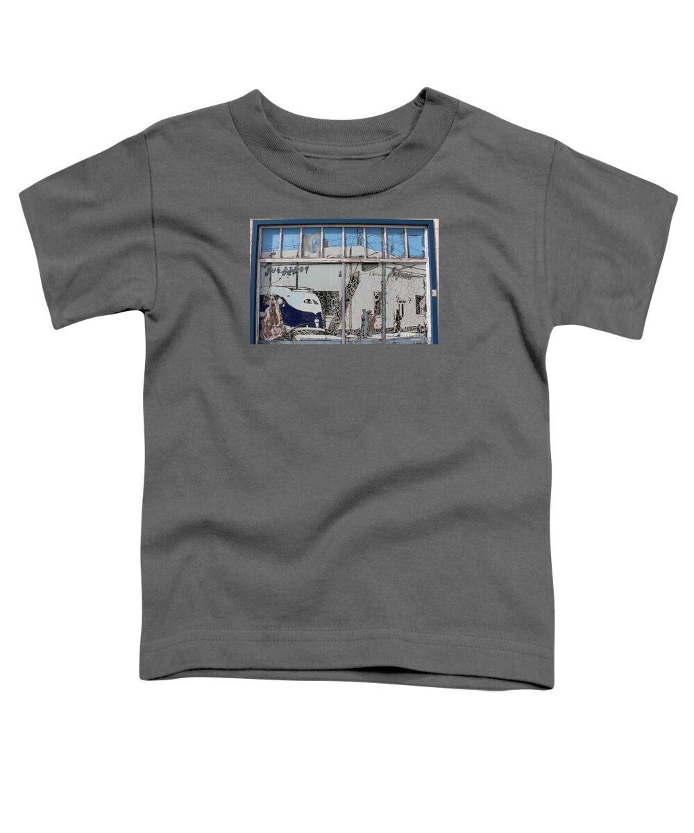 Bus Depot Toddler T-Shirt featuring the photograph Vintage Bus Depot Sign by Suzanne Lorenz