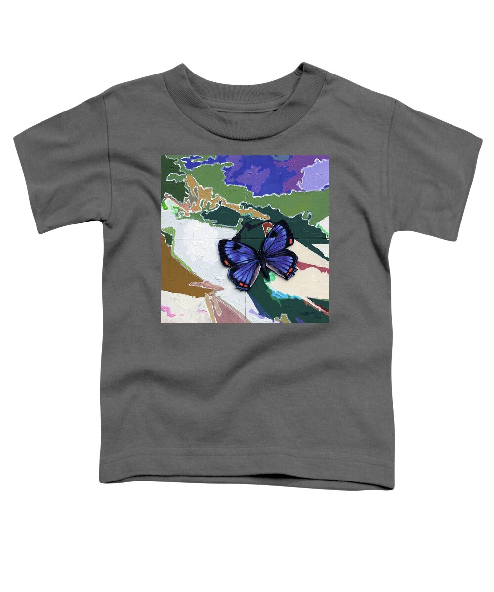 Butterfly Toddler T-Shirt featuring the painting Butterfly Over Great Lakes by John Lautermilch