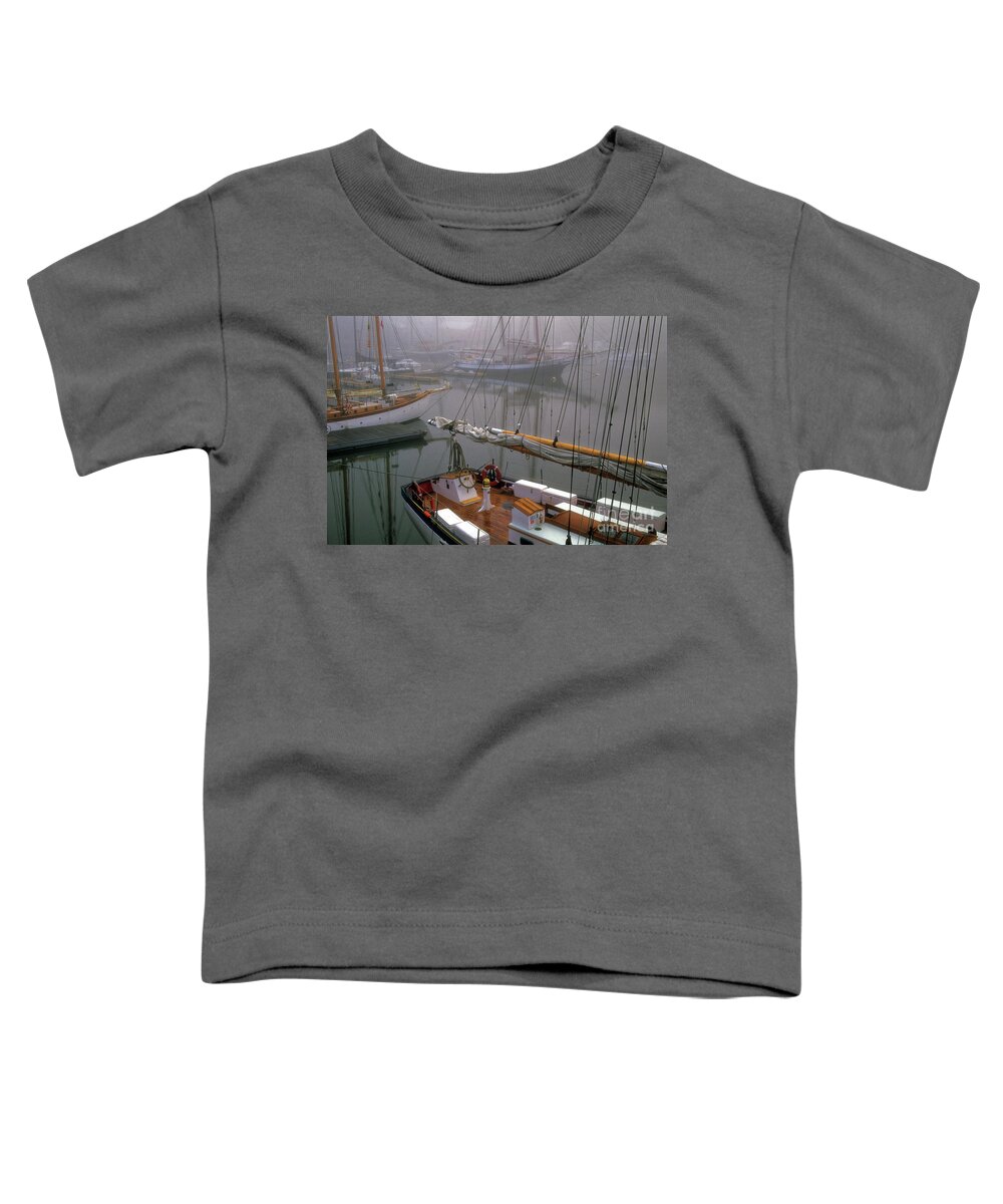 Boat Toddler T-Shirt featuring the photograph Camden Harbor in the fog by Kevin Shields