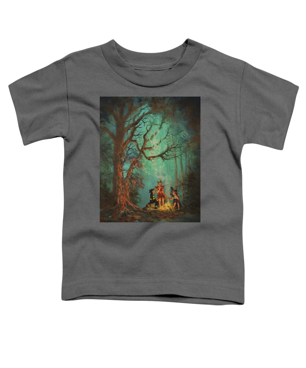 Halloween Toddler T-Shirt featuring the painting Campfire Ghost by Tom Shropshire