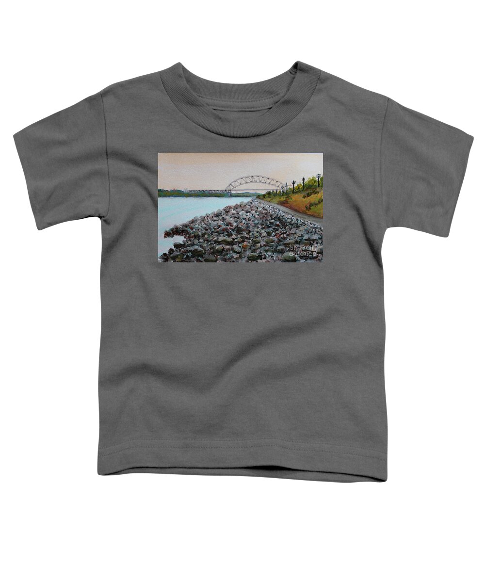 Cape Cod Toddler T-Shirt featuring the painting Cape Cod Canal to the Bourne Bridge by Rita Brown