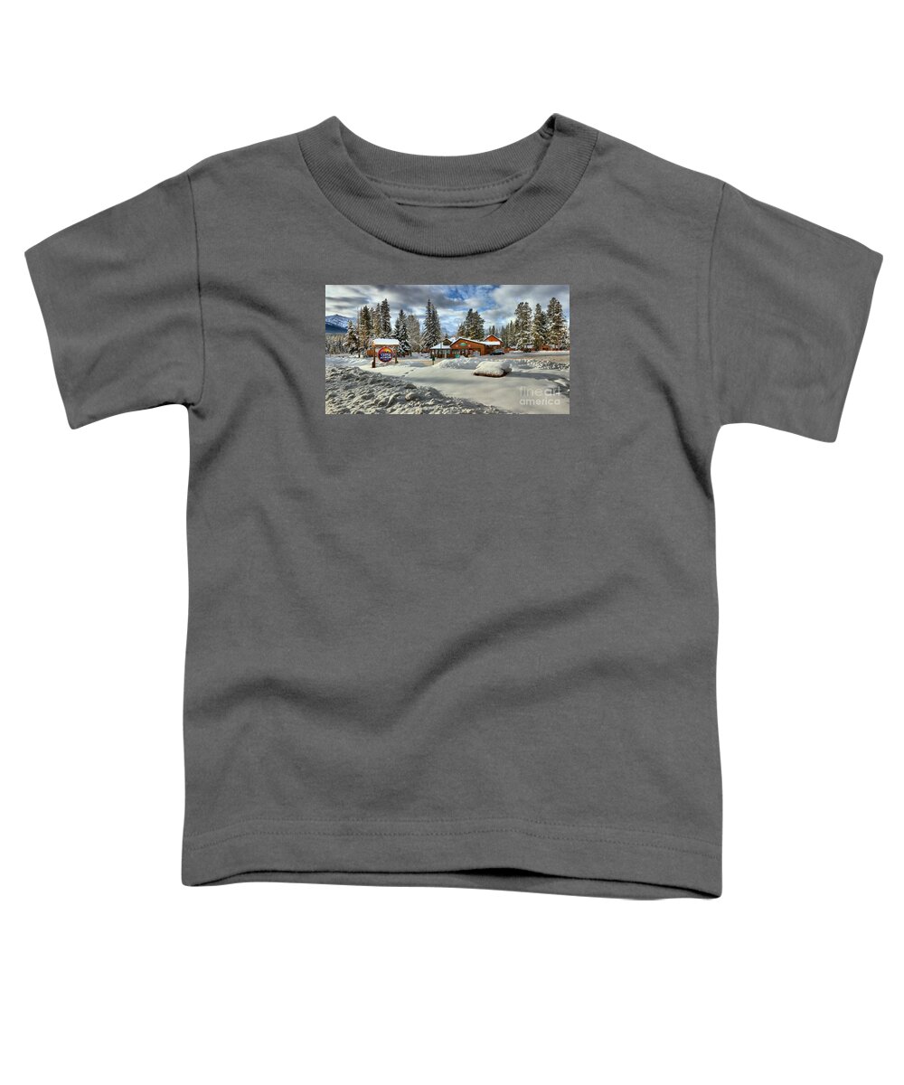 Castle Mountain Chalets Toddler T-Shirt featuring the photograph Castle Mountain Chalets Panorama by Adam Jewell