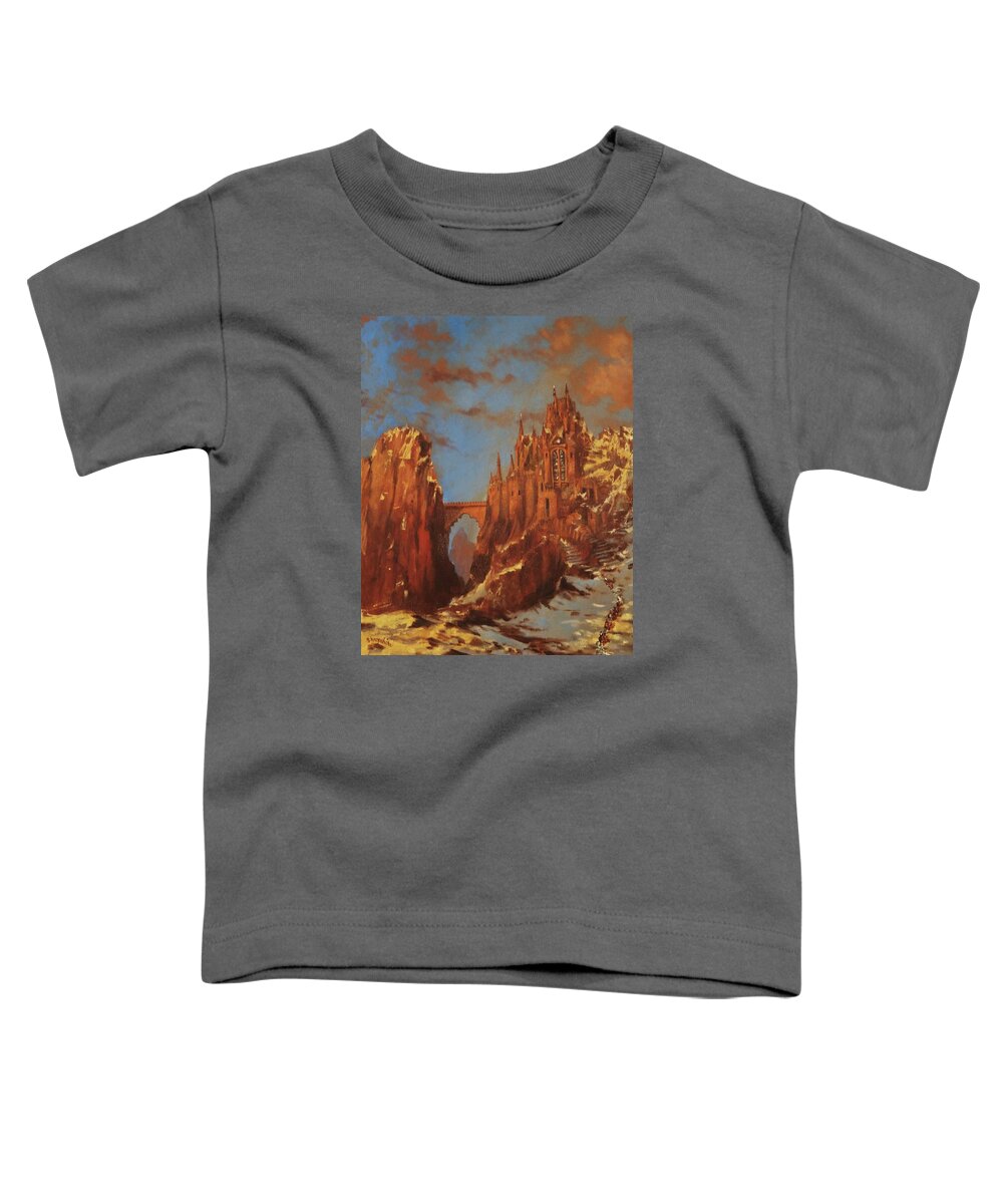 Fantasy Toddler T-Shirt featuring the painting Castle of the Mountain King by Tom Shropshire
