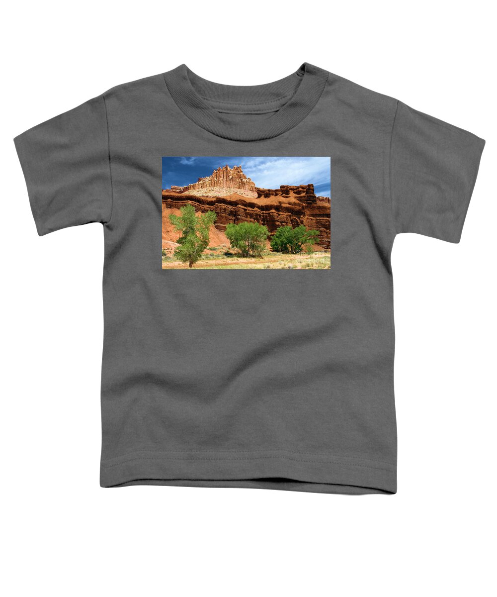 Capitol Reef National Park Toddler T-Shirt featuring the photograph Castle Over Cottonwoods by Adam Jewell