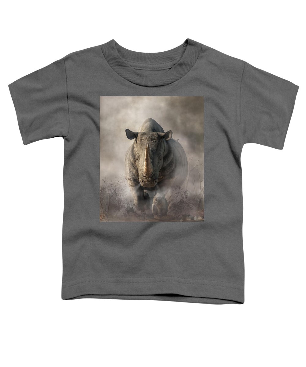  Toddler T-Shirt featuring the digital art Charging Rhino by Daniel Eskridge
