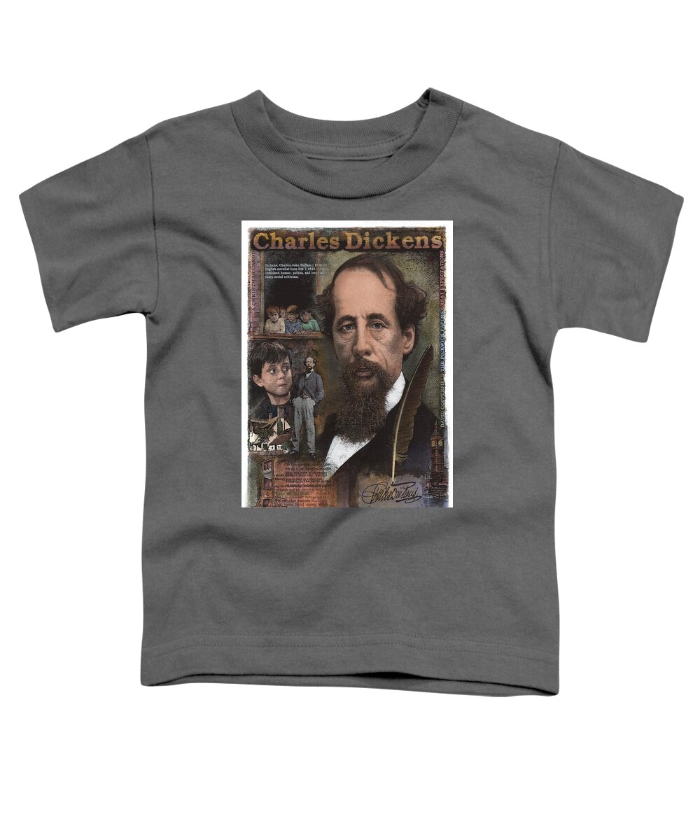Charles Dickens Toddler T-Shirt featuring the mixed media Charles Dickens by John Dyess