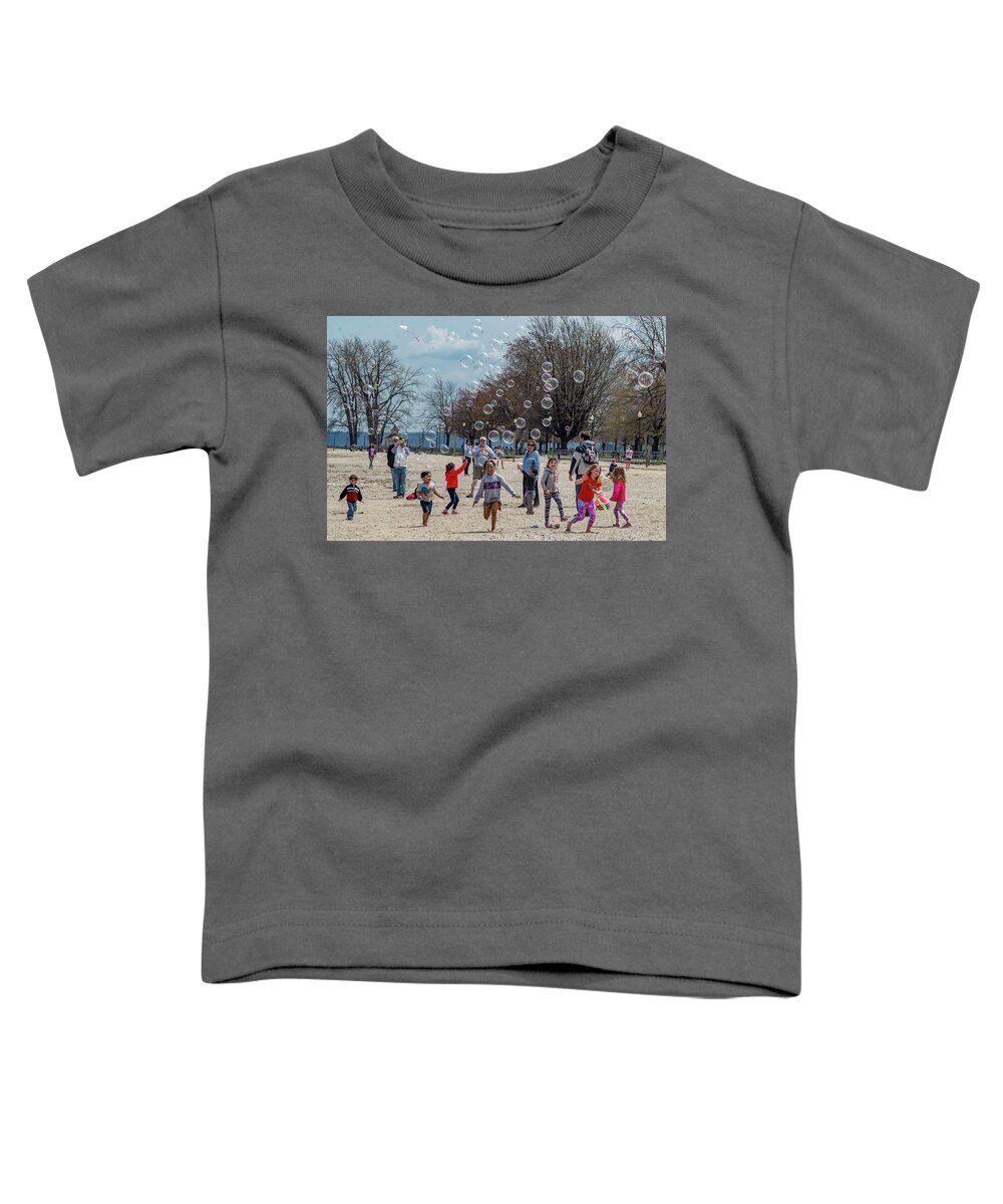 Bubbles Toddler T-Shirt featuring the photograph Chasing Bubbles by Mary Courtney