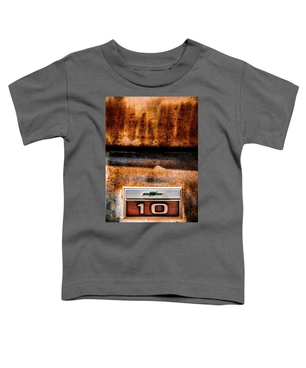 C10 Toddler T-Shirt featuring the photograph Chevy C10 Rusted Emblem by Ron Pate