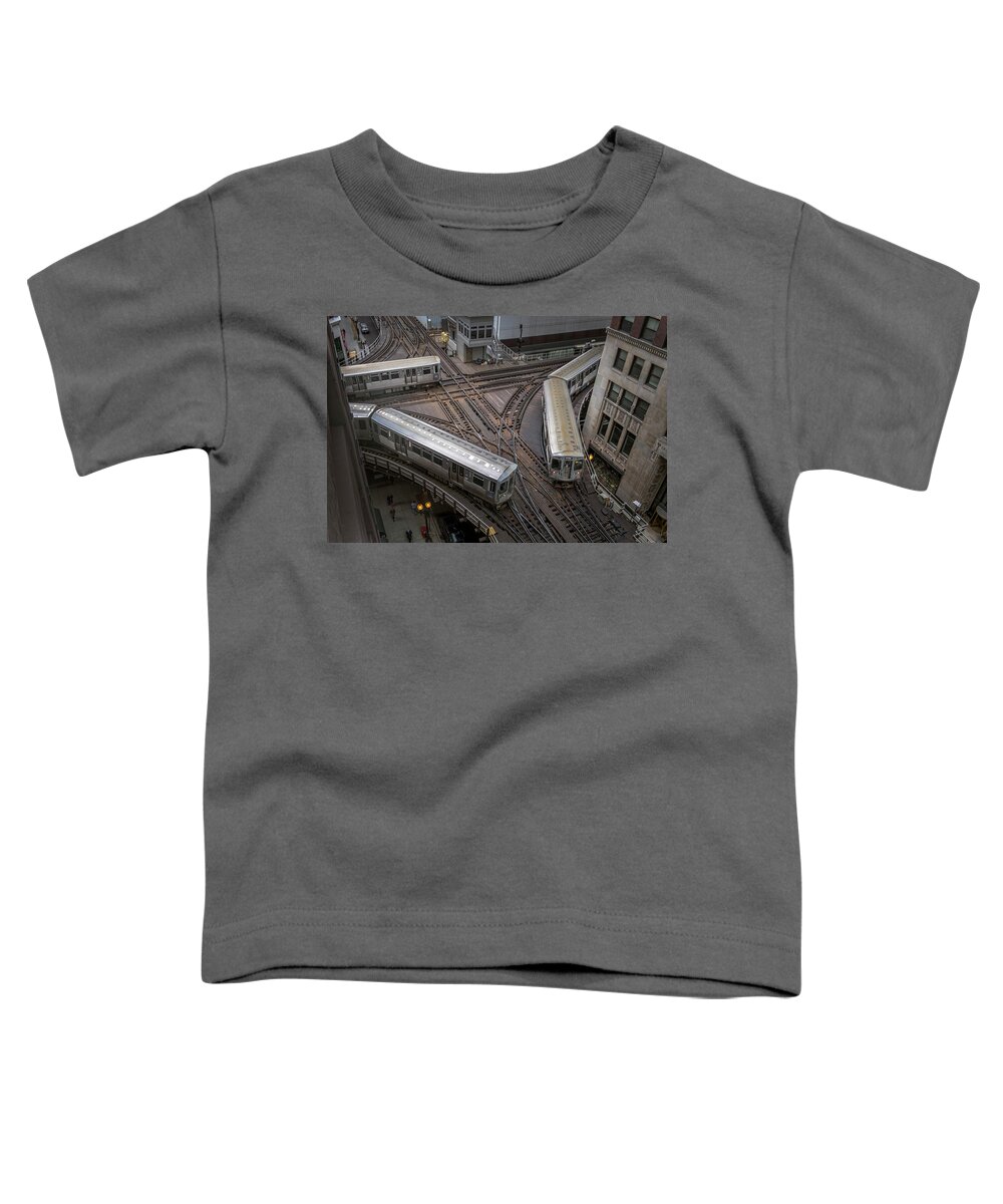 #railroad #railroads Train #trains Toddler T-Shirt featuring the photograph Chicago CTA Tower 18 Junction by Jim Pearson
