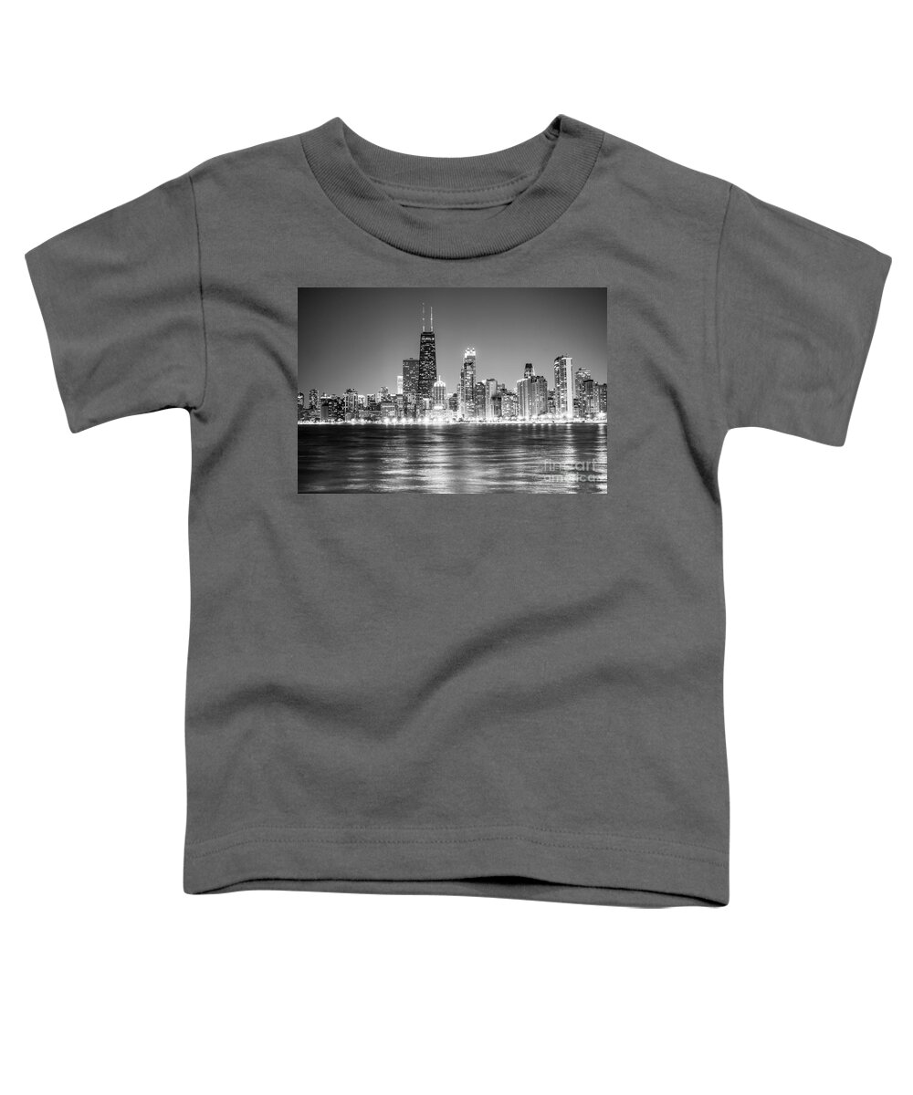 2012 Toddler T-Shirt featuring the photograph Chicago Lakefront Skyline Black and White Photo by Paul Velgos