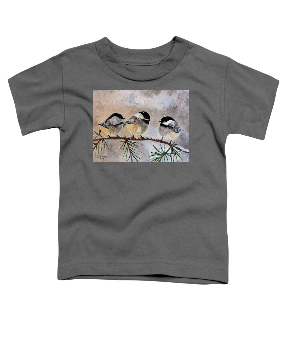 Chickadees Toddler T-Shirt featuring the painting Chickadee Chat by Julie Brugh Riffey