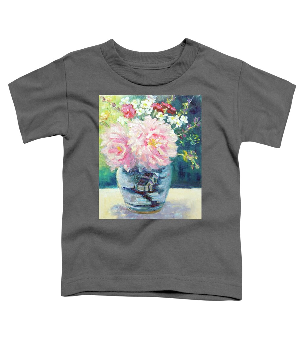 Pink Peonies Toddler T-Shirt featuring the painting Chinese Influence by Barbara Hageman