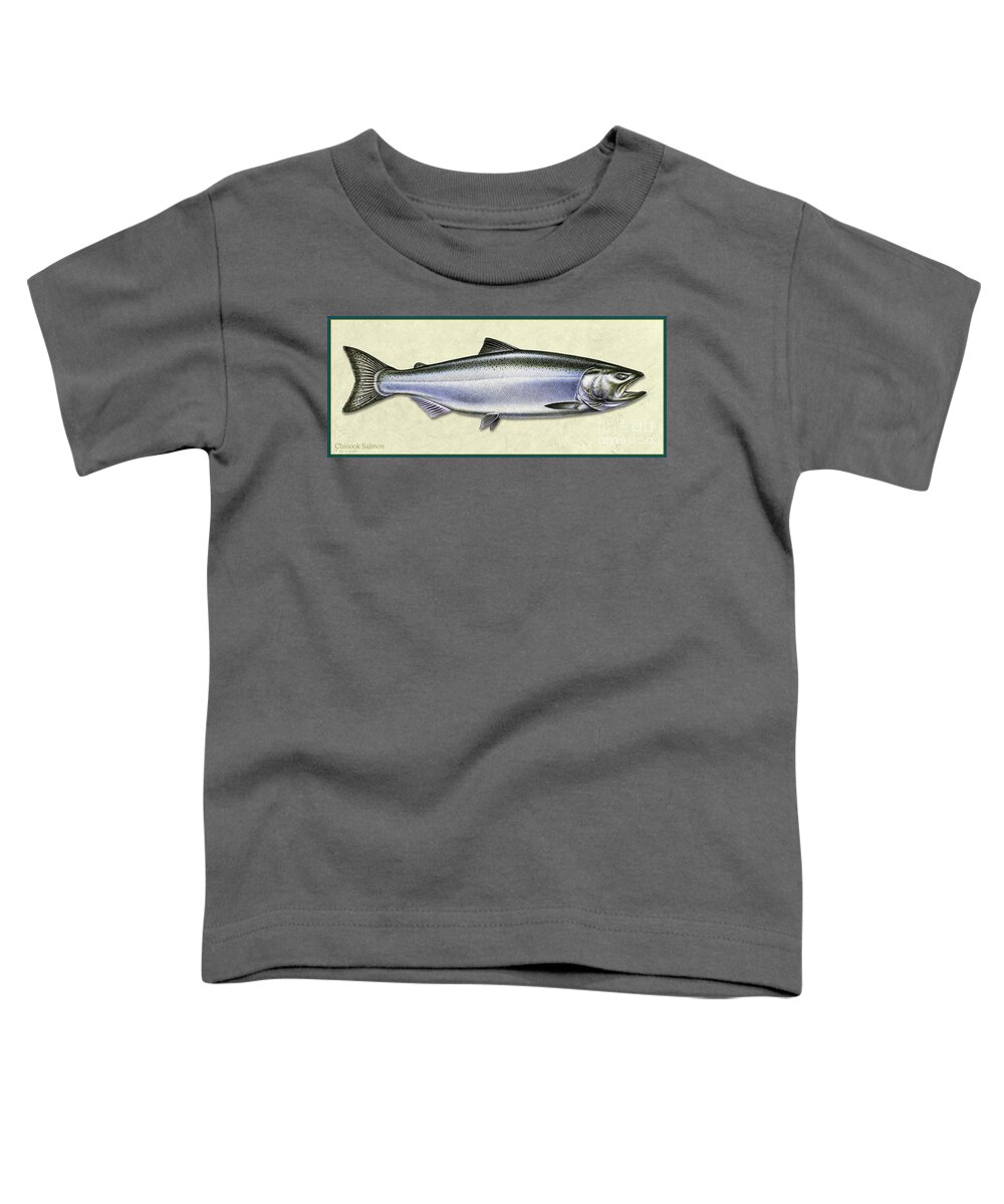 Jon Q Wright Fish Id Print Chinook Salmon Flyfishing Fly Freshwater Toddler T-Shirt featuring the painting Chinook Salmon ID by Jon Q Wright