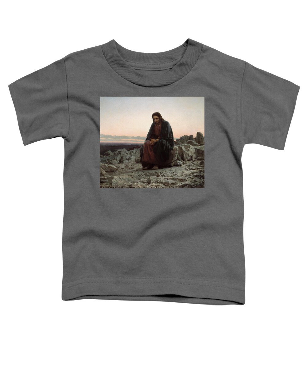 Christ In The Desert Toddler T-Shirt featuring the painting Christ in the Desert by Celestial Images