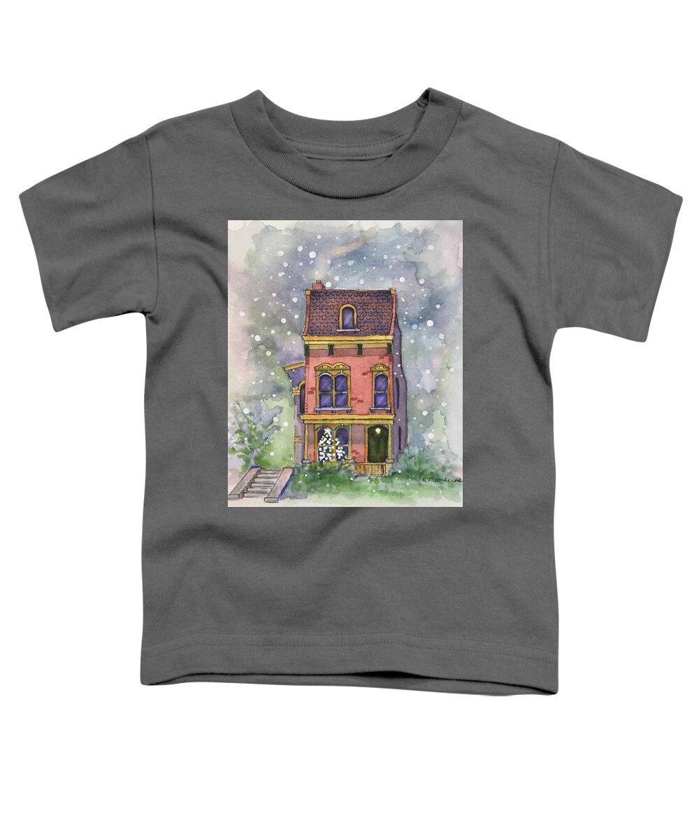 Watercolor Christmas Card Toddler T-Shirt featuring the painting Christmas on North Hill by Rebecca Matthews