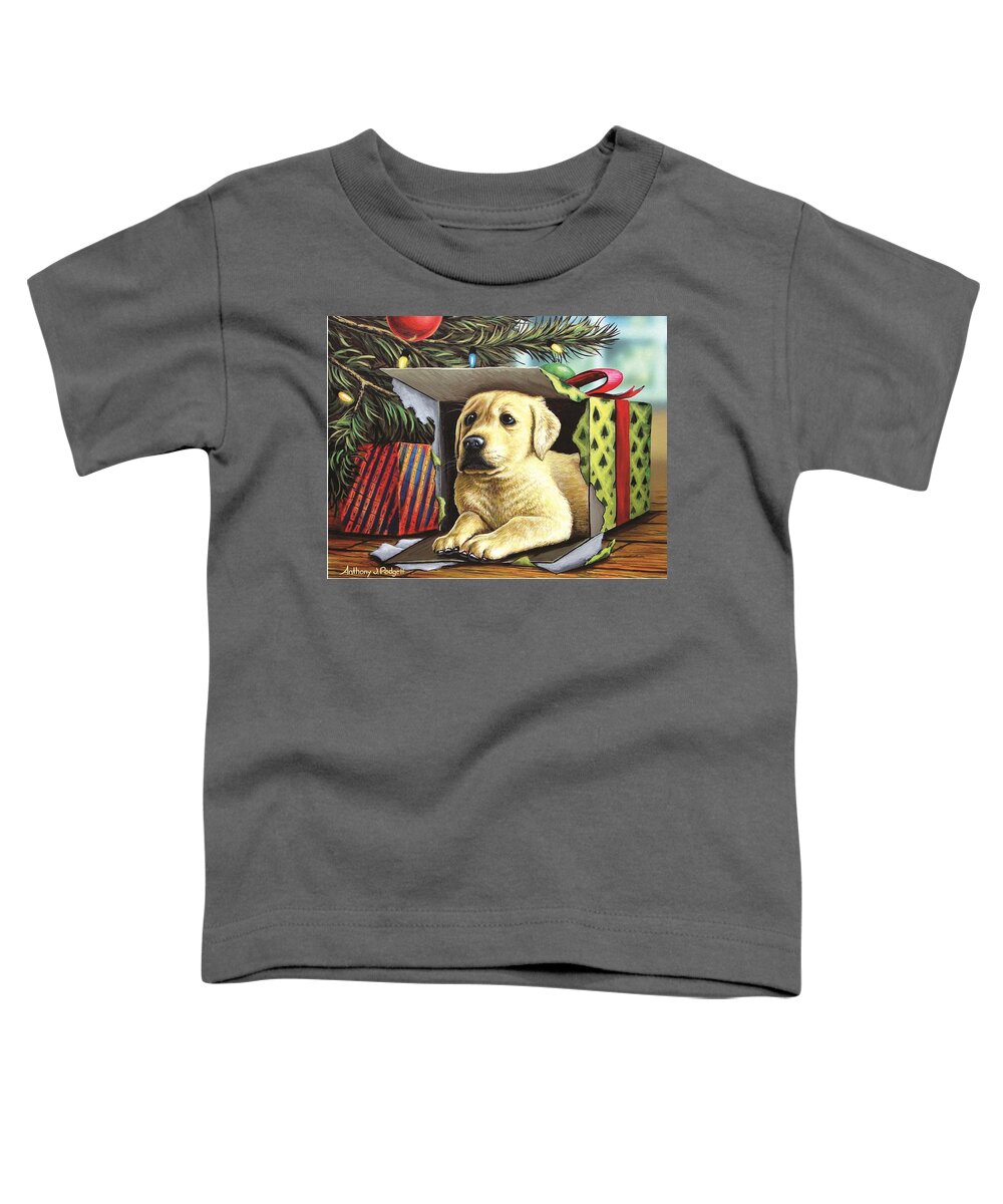 Yellow Lab Toddler T-Shirt featuring the painting Christmas Pup by Anthony J Padgett