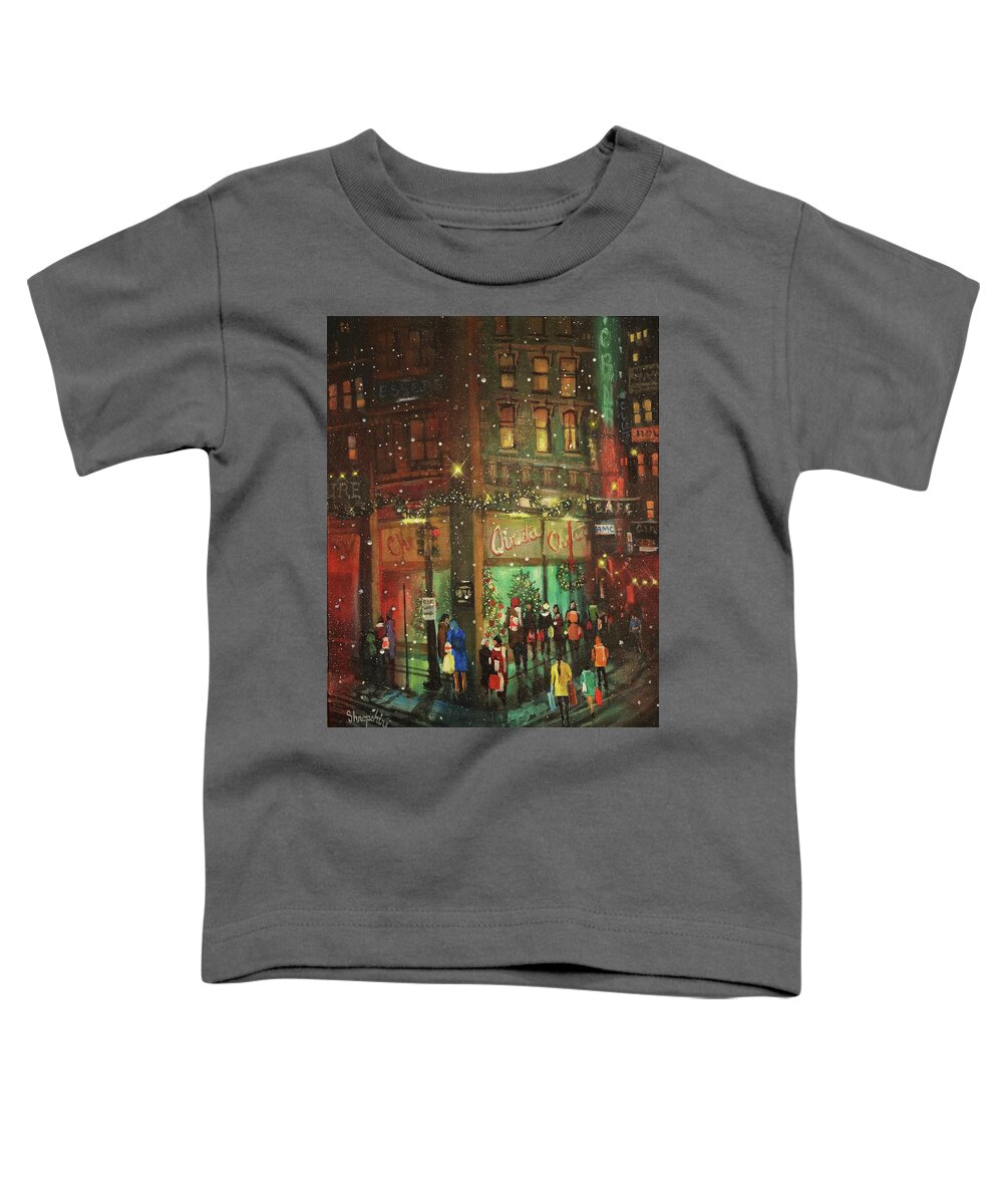 Old Chicago Toddler T-Shirt featuring the painting Christmas Shopping by Tom Shropshire
