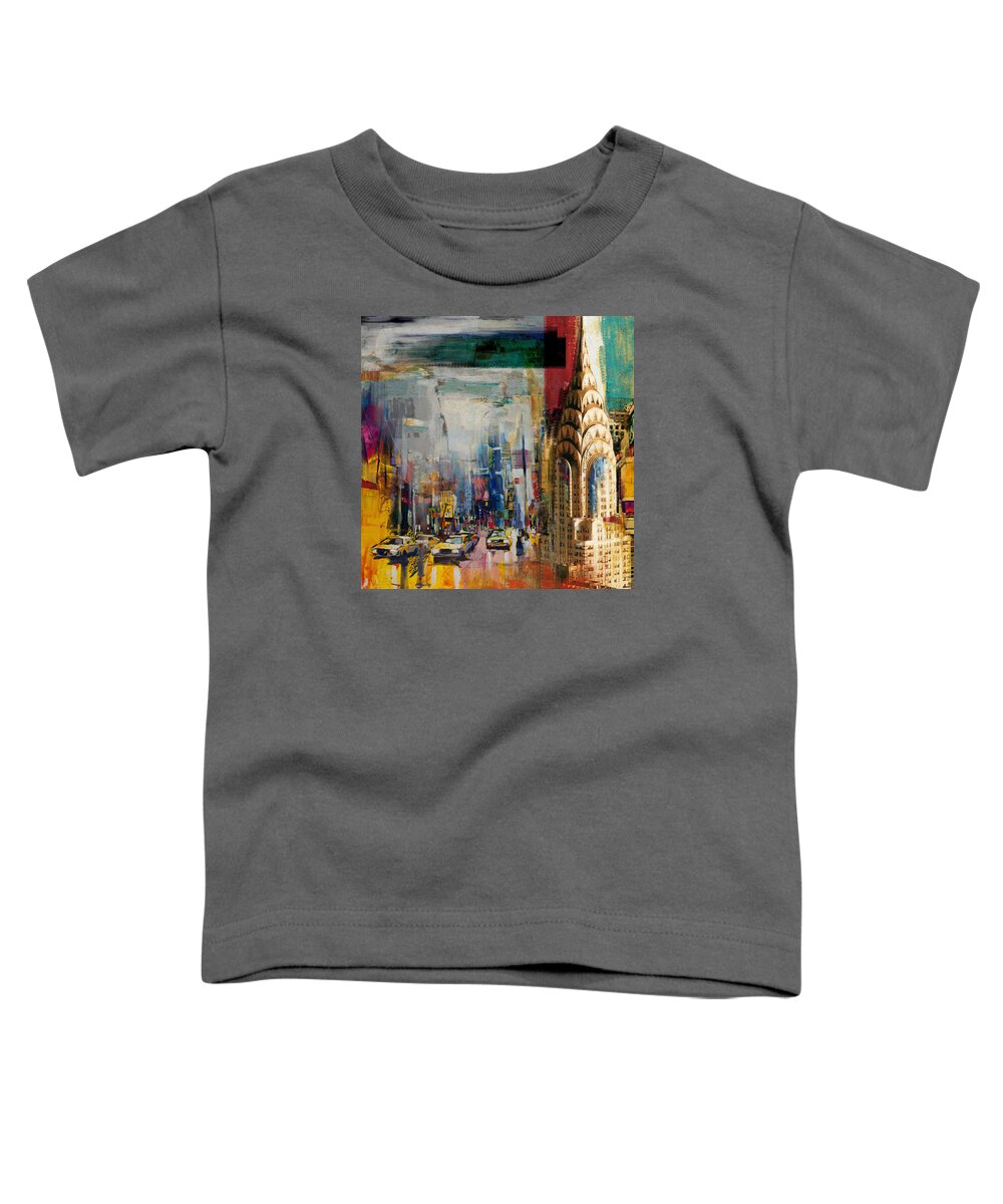 New York Skyline Toddler T-Shirt featuring the painting Chrysler Building 206 1 by Mawra Tahreem