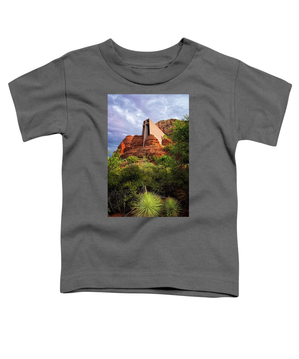Landscape Toddler T-Shirt featuring the photograph Church of the Red Rocks by Ron McGinnis