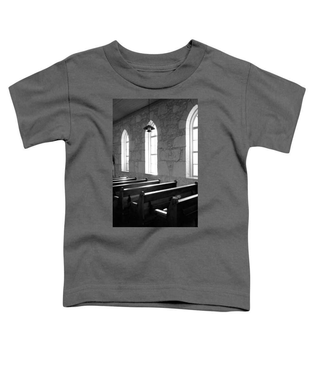 Black And White Toddler T-Shirt featuring the photograph Church Pews black and white by Jill Reger