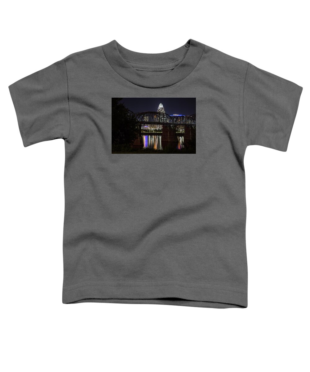 Cincinnati Toddler T-Shirt featuring the photograph Cincinnati Bridge at Night by John McGraw