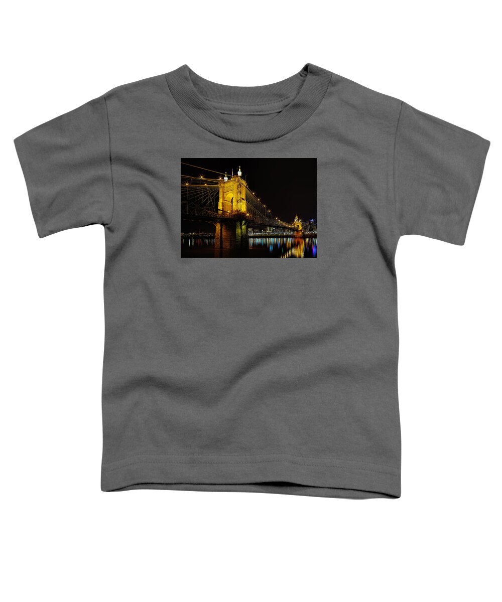 Roebling Toddler T-Shirt featuring the photograph Roebling Bridge by Deborah Penland