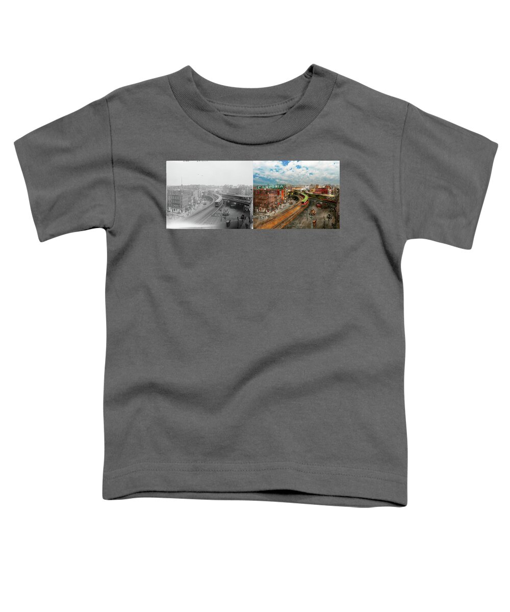 Self Toddler T-Shirt featuring the photograph City - NY - Chatham Square 1900 - Side by Side by Mike Savad