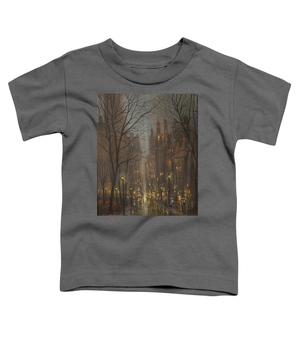City Rain Toddler T-Shirt featuring the painting City Park by Tom Shropshire