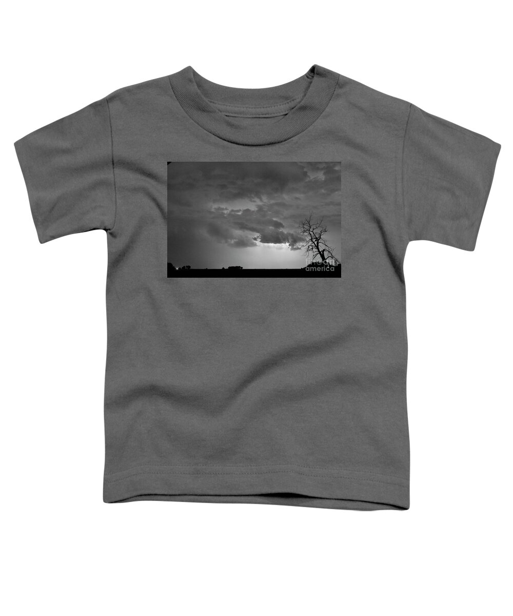 Tree Toddler T-Shirt featuring the photograph CO Cloud to Cloud Lightning Thunderstorm 27 BW by James BO Insogna