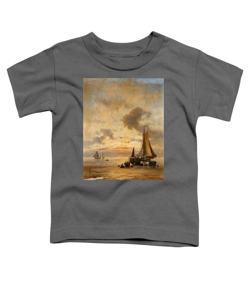 Johannes Herman Barend Koekkoek Toddler T-Shirt featuring the painting Coastal Landscape at Evening by MotionAge Designs