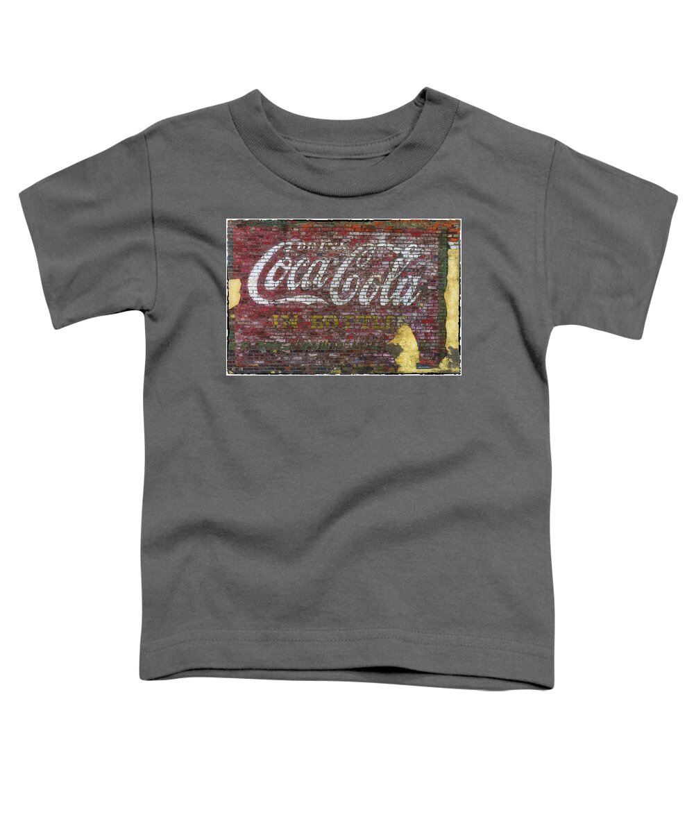 Sign Toddler T-Shirt featuring the photograph Coca Cola Ghost Sign Sedalia MO DSC01928-1 by Greg Kluempers