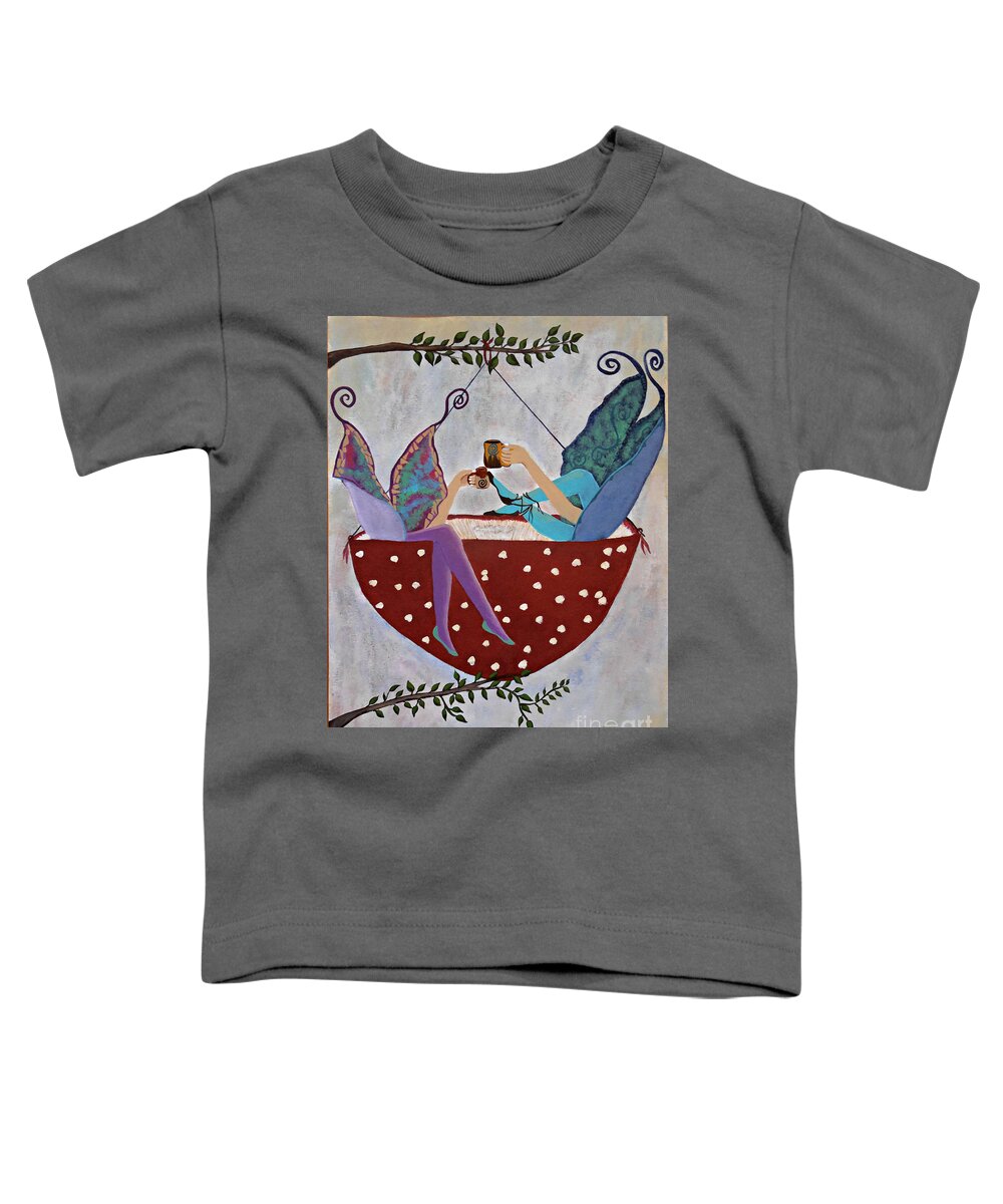 Fairy Toddler T-Shirt featuring the painting Coffee Break - The Importance of Fairy Fika by Jean Fry