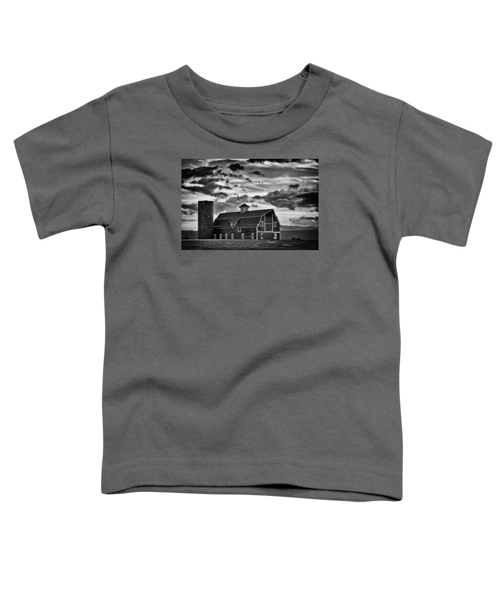 Black And White Toddler T-Shirt featuring the photograph Colorado Barn Monochrome by Darren White