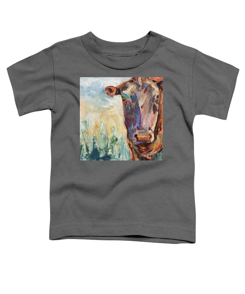 Cow Toddler T-Shirt featuring the painting Colorful Cow Portrait by Donna Tuten