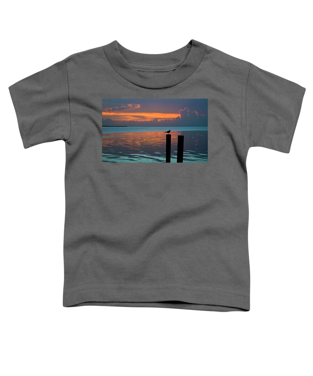 Tropical Toddler T-Shirt featuring the photograph Conch Key Sunset Bird on Piling by Ginger Wakem
