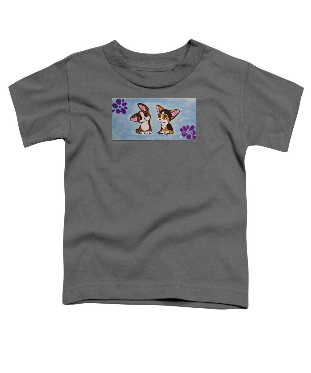 Peggy Franz Photography Toddler T-Shirt featuring the photograph Corgi Puppies Painting by Peggy Franz
