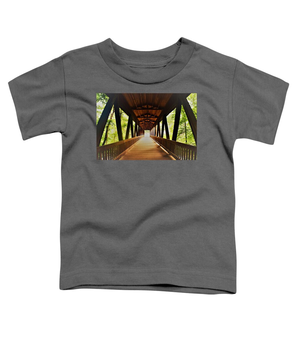 Covered Bridge Toddler T-Shirt featuring the photograph Covered Bridge at Roswell Mill by Mary Ann Artz