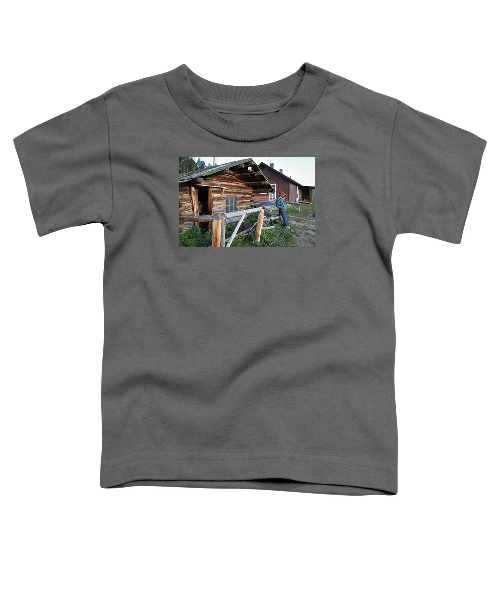 Wyoming Toddler T-Shirt featuring the photograph Cowboy Cabin by Diane Bohna