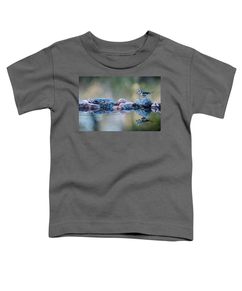 Crested Tit's Reflection Toddler T-Shirt featuring the photograph Crested Tit's reflection by Torbjorn Swenelius