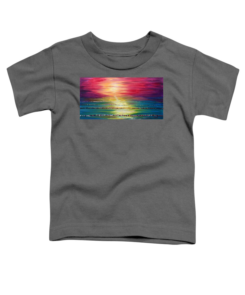 Magenta Toddler T-Shirt featuring the painting Biarritz Sunset France by Pete Caswell