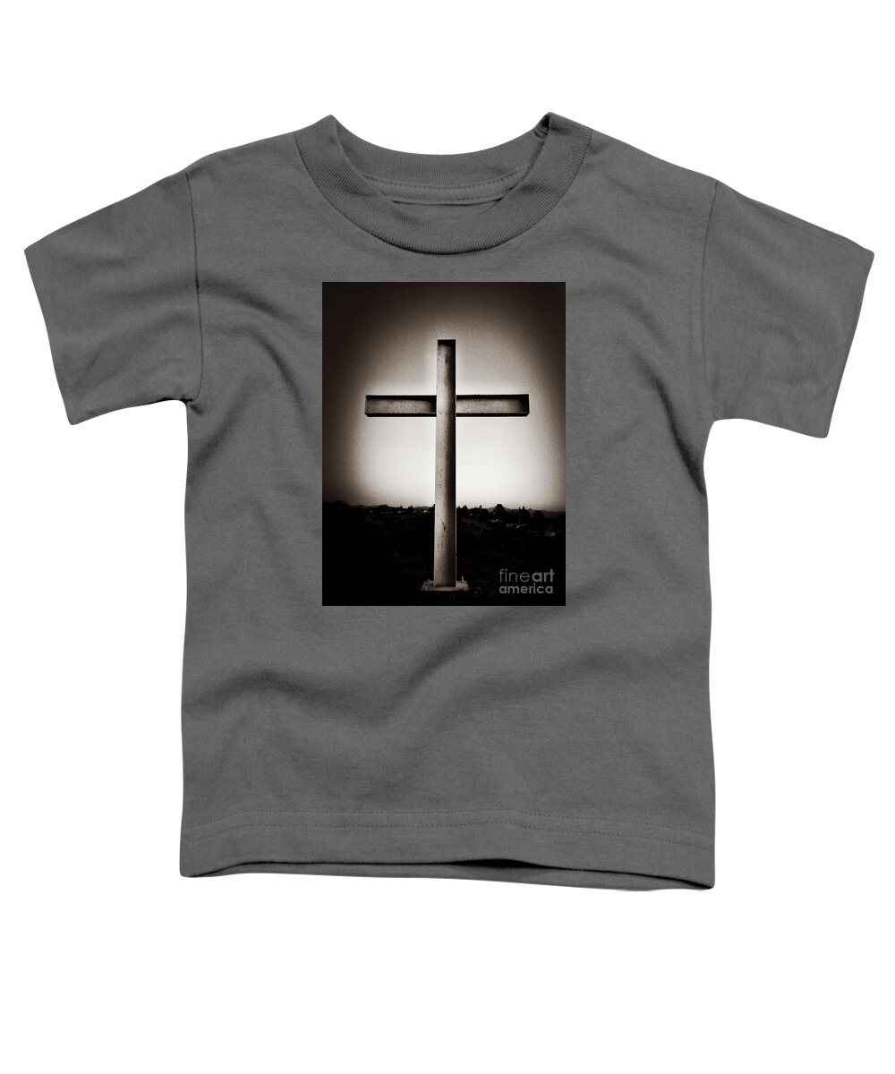 Belief Toddler T-Shirt featuring the photograph Cross Standing Against Sky by Bryan Mullennix