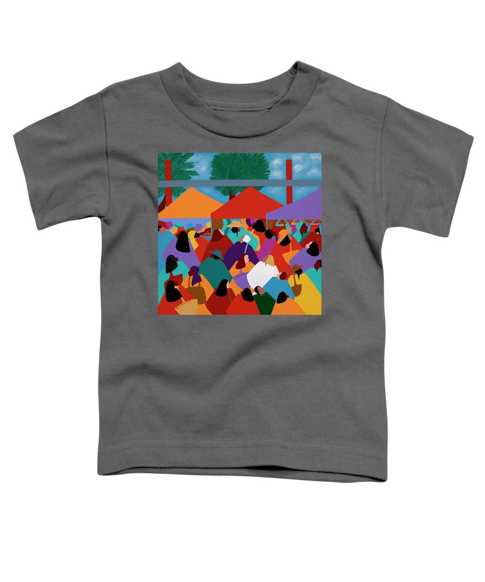 Curacao Toddler T-Shirt featuring the painting Curacao Market by Synthia SAINT JAMES